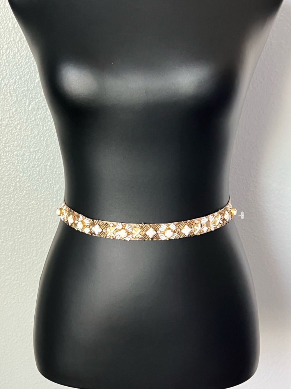 J. Crew Gold and White Floral Crystal Waist Belt